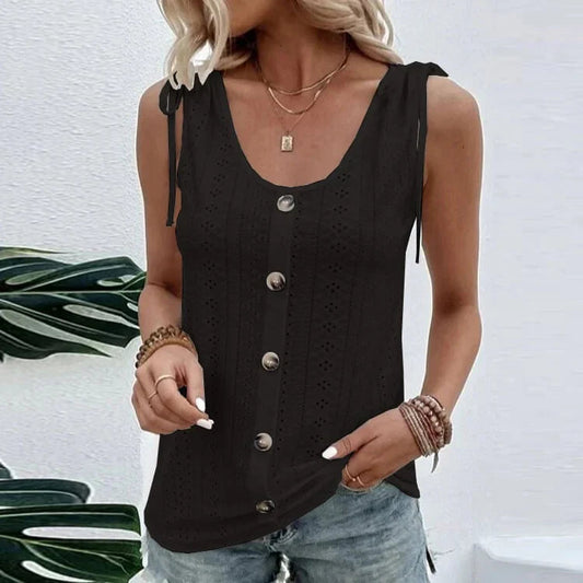Fedelm | Sleeveless Button Front Knit Top