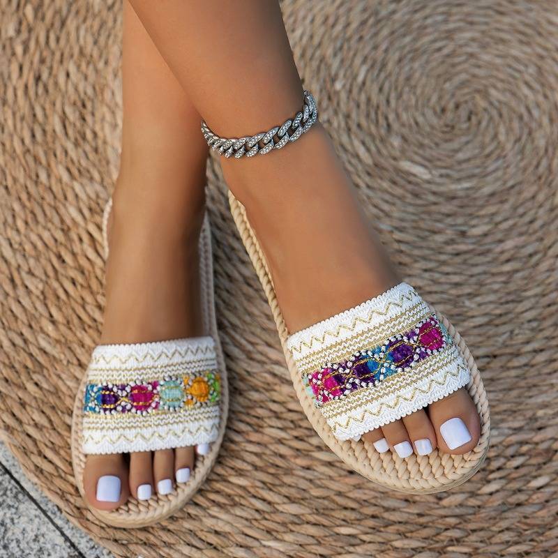 Shantica - Slip On Flat Sandals Woven Sole