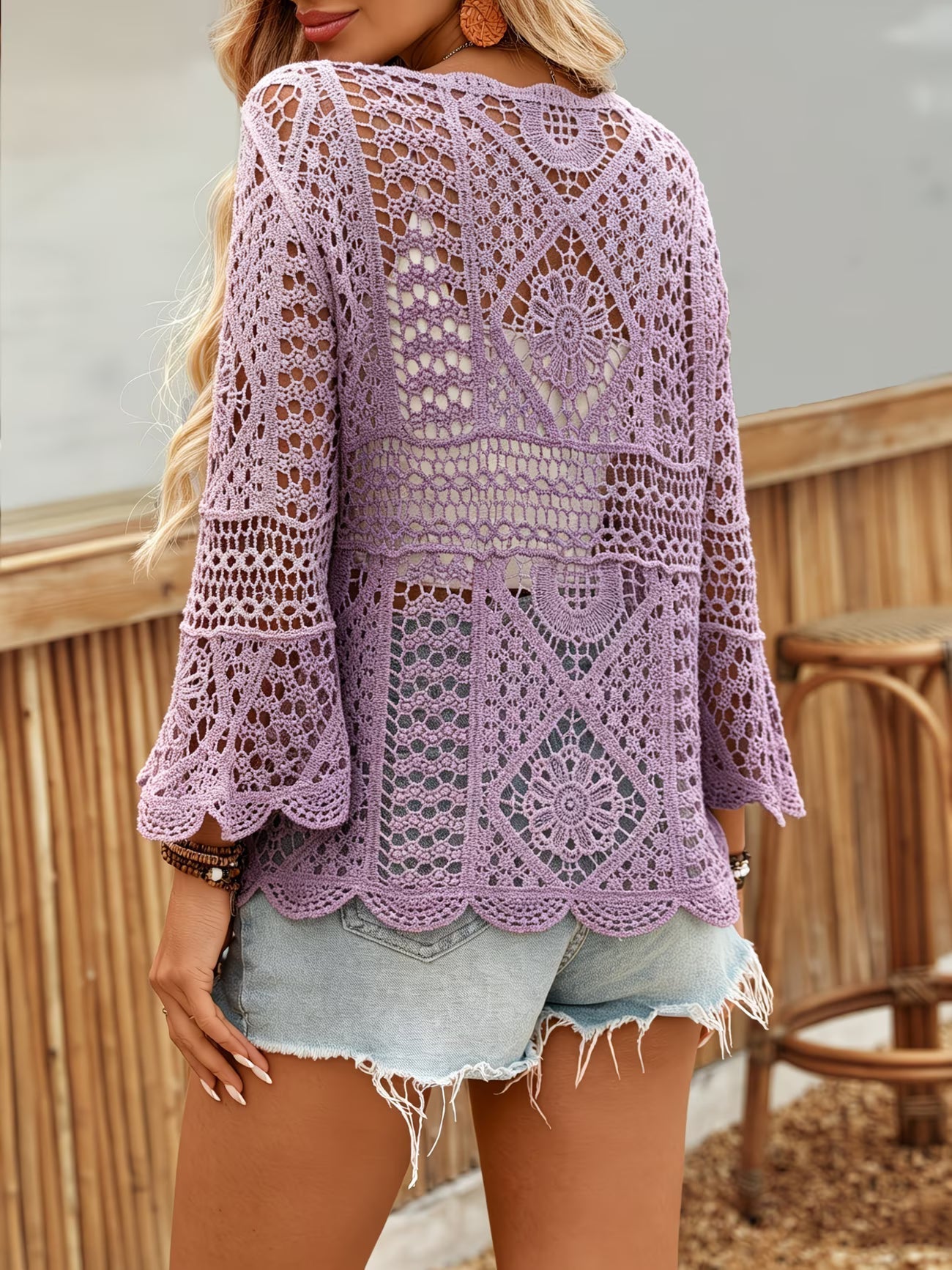 Julissa | Crochet Lace Flared Sleeve Knit Top
