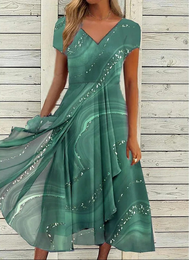 Ayana | V Neck Printed Midi Dress