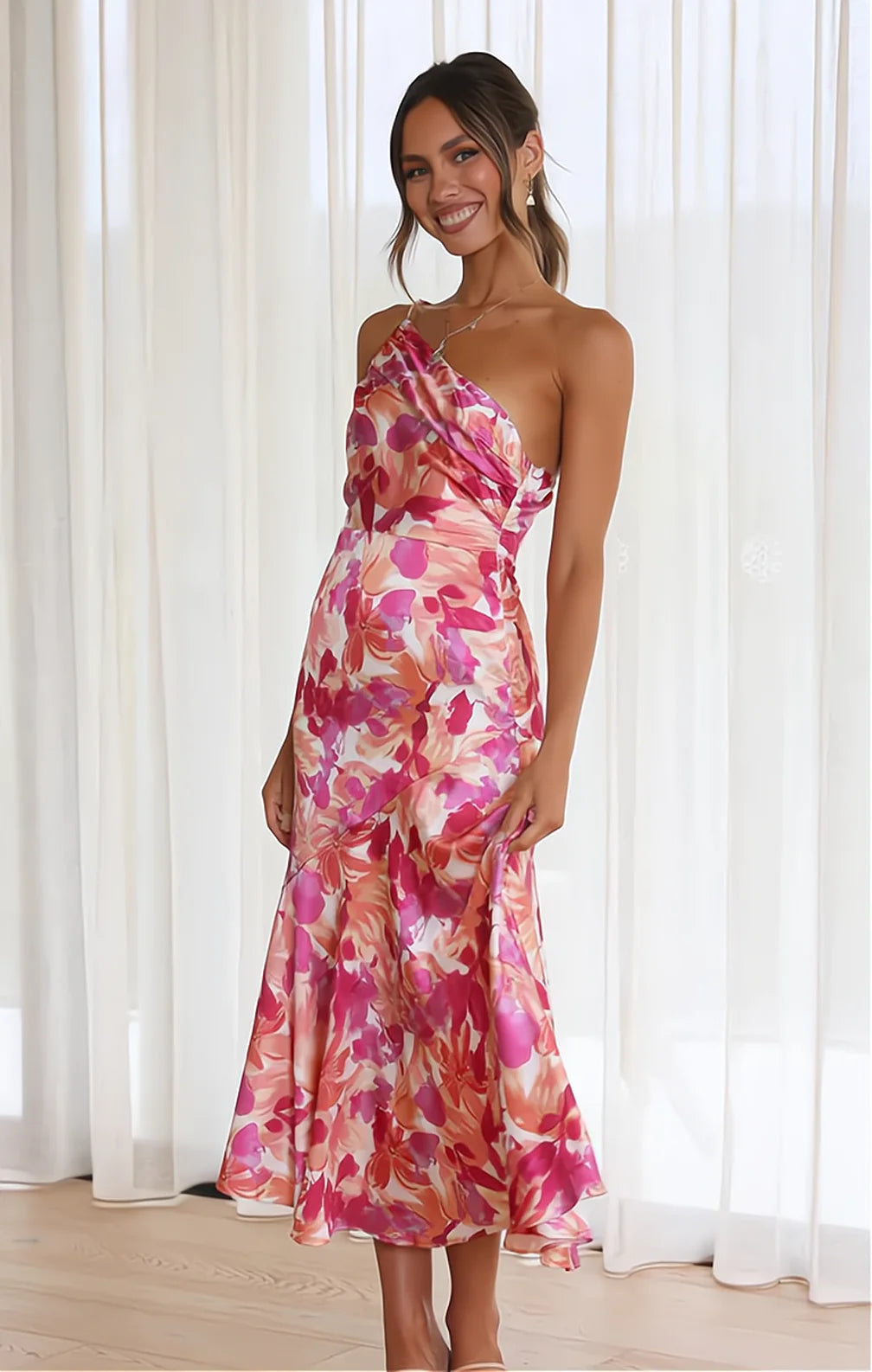 Cynthia | Dress One Shoulder Floral Satin Midi