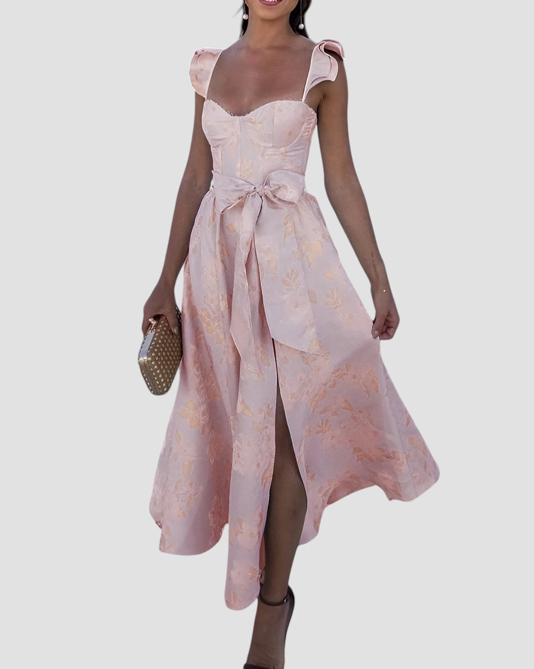 Olesya | Floral Print Tie Waist Midi Dress