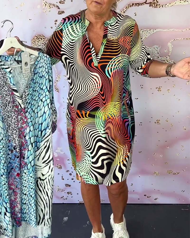 Diane | Abstract Print V Neck Midi Dress