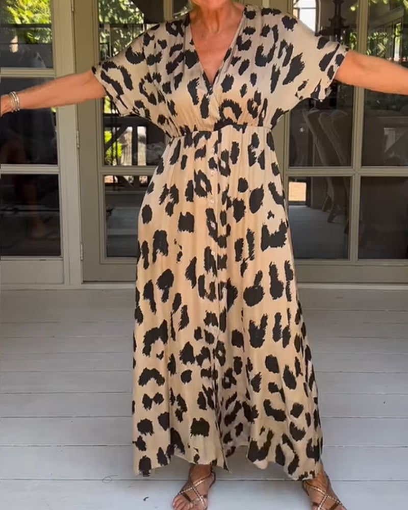 Kawtar | Maxi Dress Animal Print V Neck