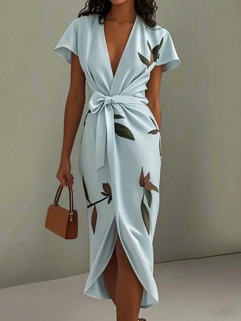 Beverly | Leaf Print Wrap Midi Dress