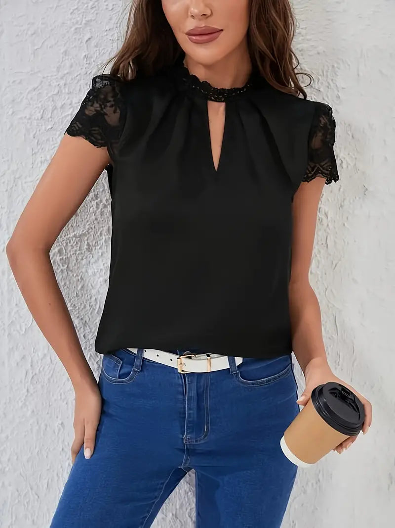 Anneliese | Lace Sleeve Keyhole Neck Blouse