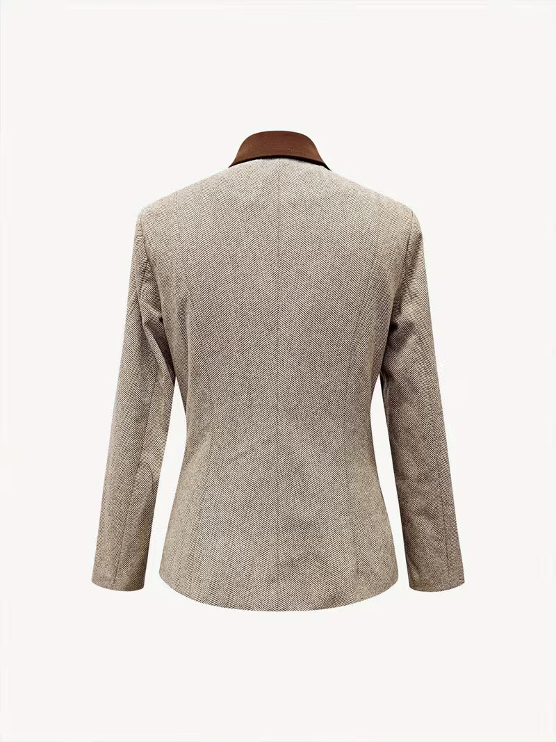 Yessica | Herringbone Notch Collar Blazer Jacket
