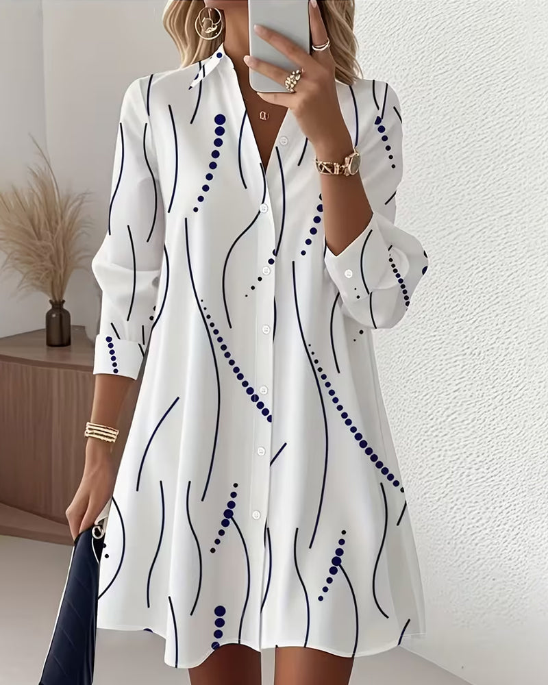Belma - White Printed Button Front Shirt Dress