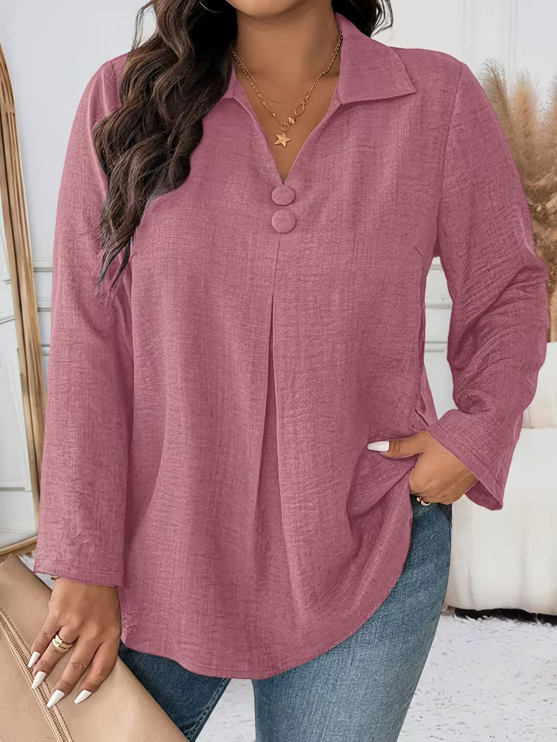 Noyelle | Long Sleeve Collared Pleated Blouse
