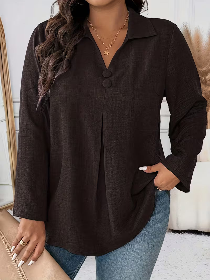 Noyelle | Long Sleeve Collared Pleated Blouse