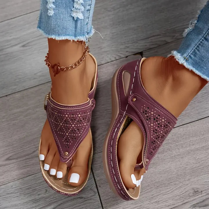 Tiara - Wedge Flip Flop Cutout Sandals