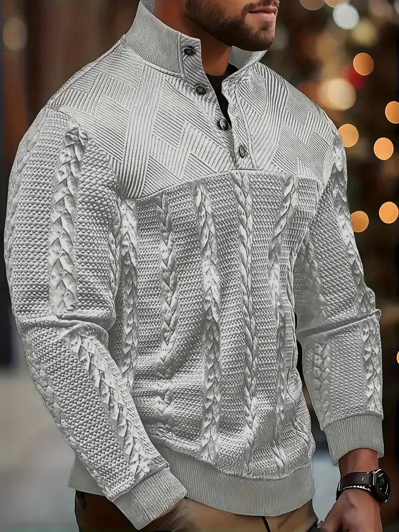Dawson | Long Sleeve Textured Henley Knit Sweater