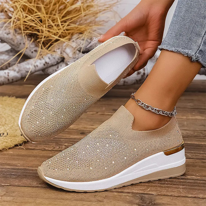 Josia | Trainers Slip On Rhinestone Wedge Sole
