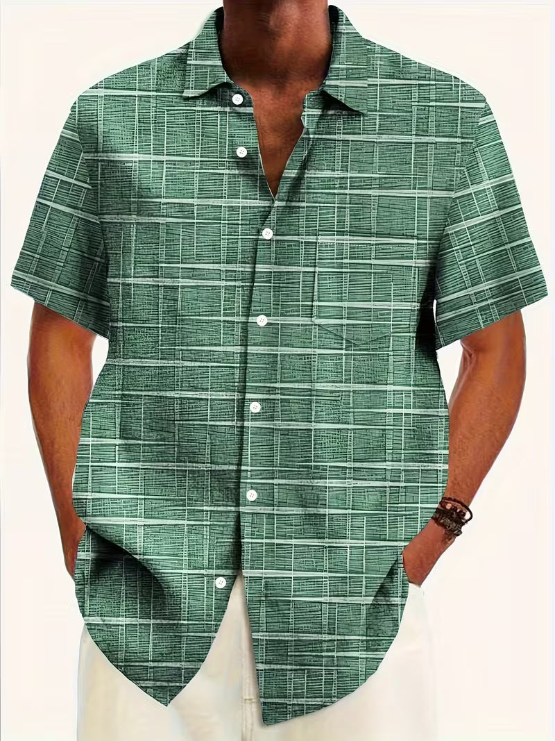 Jerrick - Short Sleeve Geometric Print Button Shirt