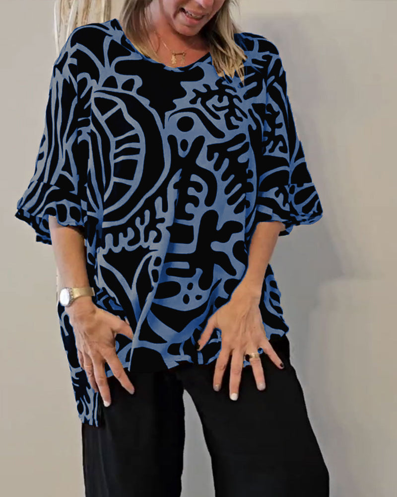 Prabodhi | Abstract Print Loose Fit Top