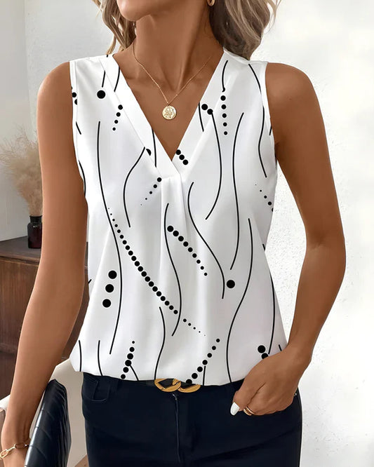 Thea | Sleeveless V Neck Printed Blouse