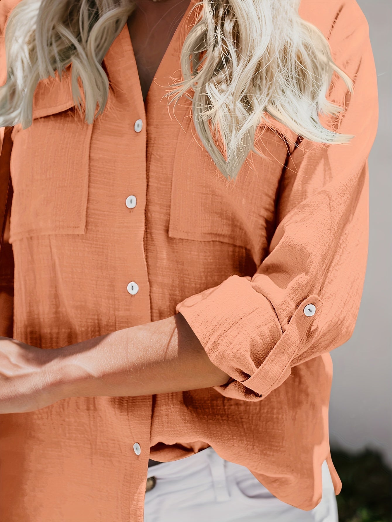 Priscilla | Long Sleeve Button-Up Pocket Shirt Blouse