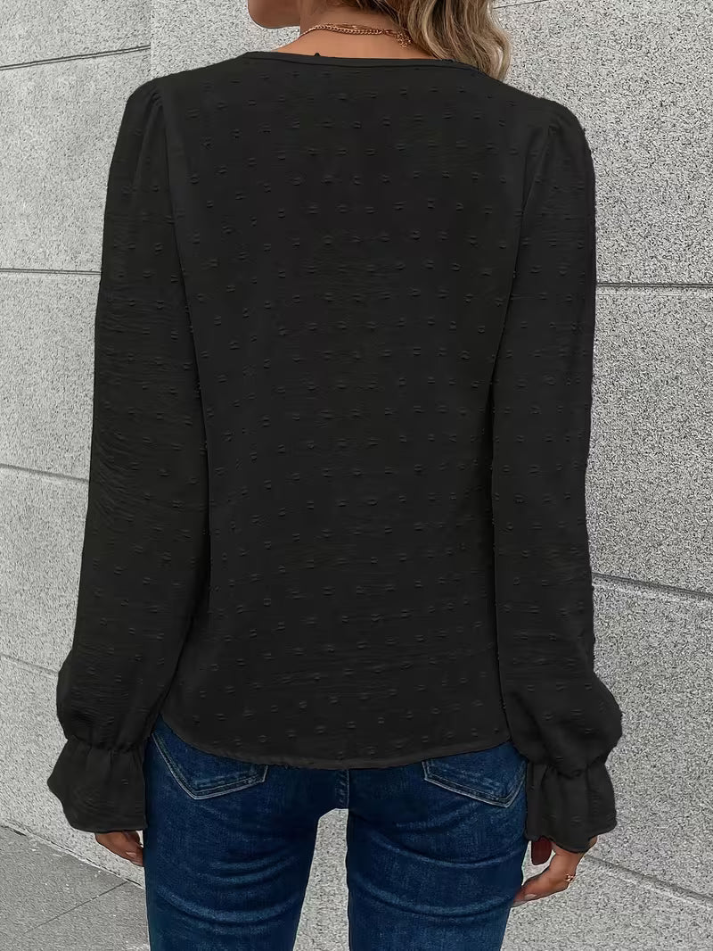 Rejina | Blouse with Lace-Trim V-Neck and Long Sleeves