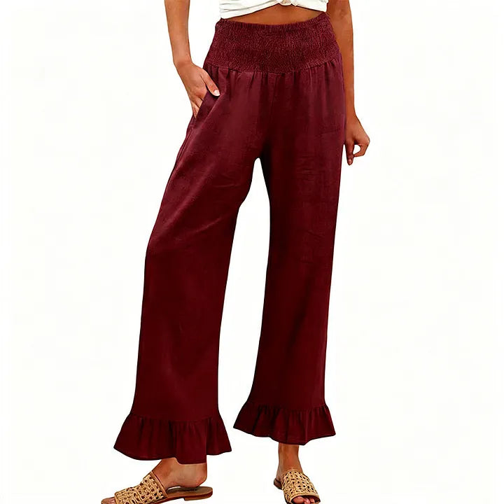 Moriom | Ruffle Hem Wide Leg Trousers