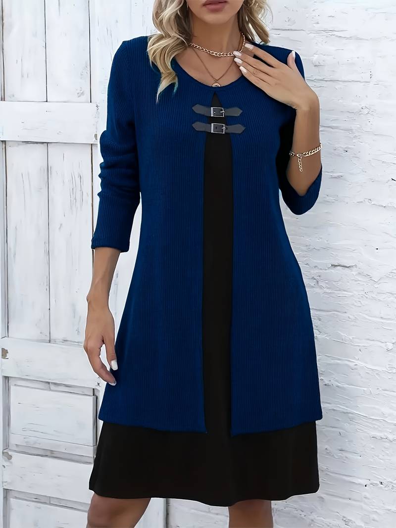 Shirahoshi | Ribbed Long Sleeve Buckle Front Dress