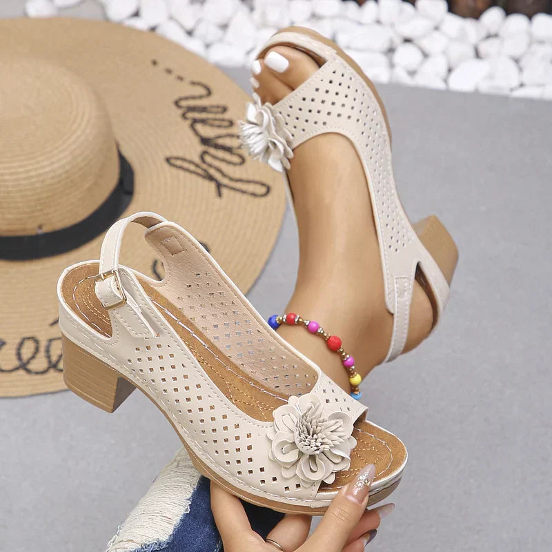Imogen | Open Toe Cut-Out Block Heel Sandals