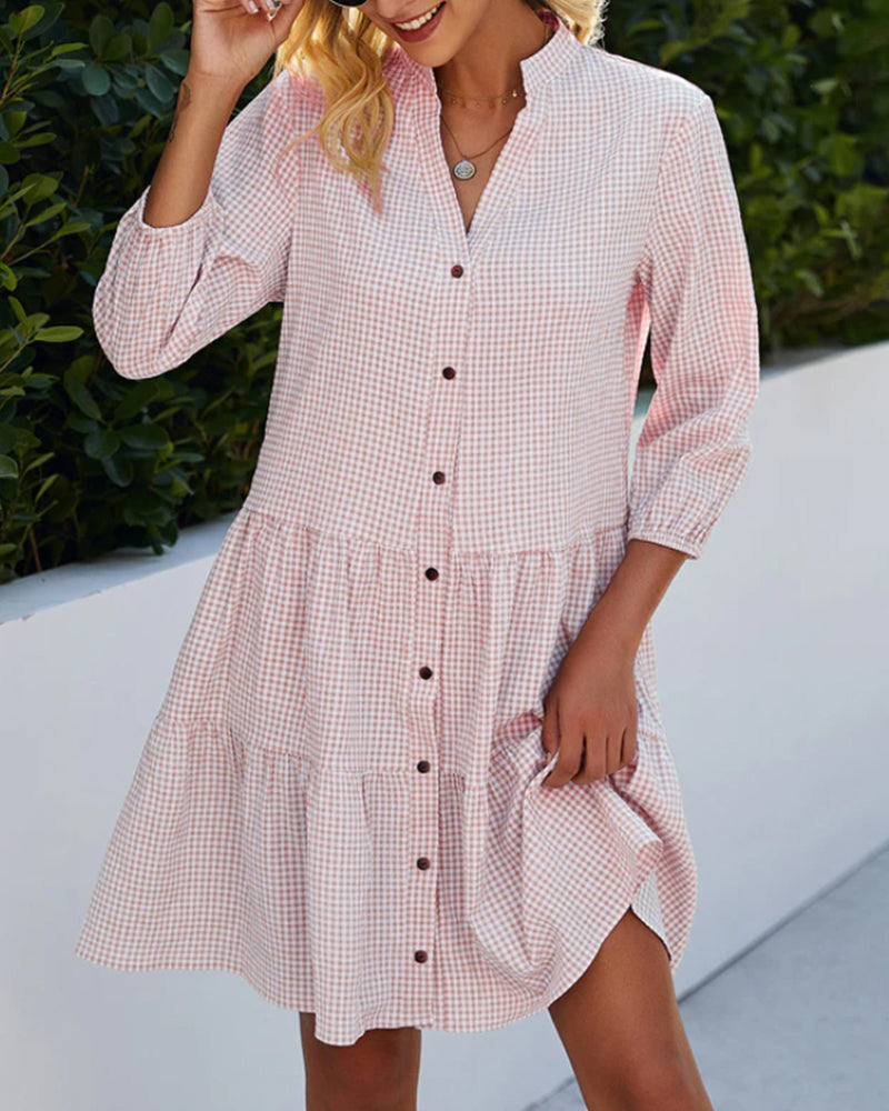 Josie | Tiered Gingham Button Front Midi Dress