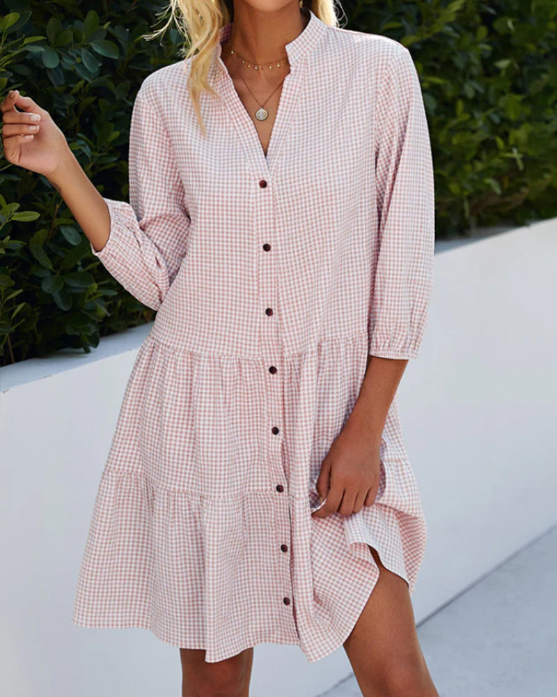 Josie | Tiered Gingham Button Front Midi Dress