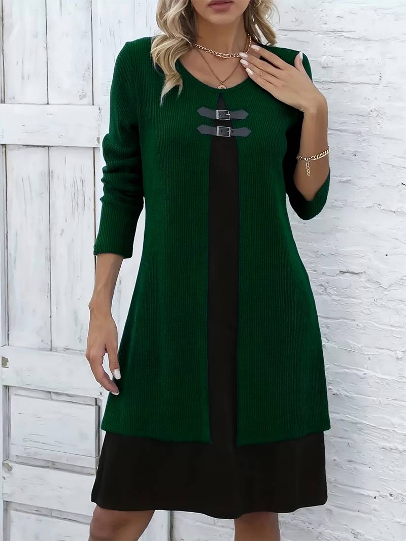 Shirahoshi | Ribbed Long Sleeve Buckle Front Dress
