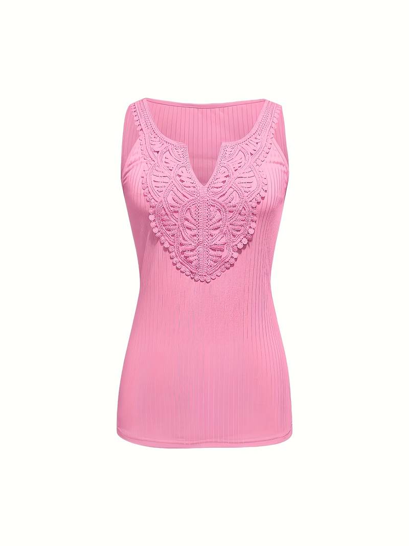 Hajar | Ribbed Lace Trim Sleeveless Vest Top