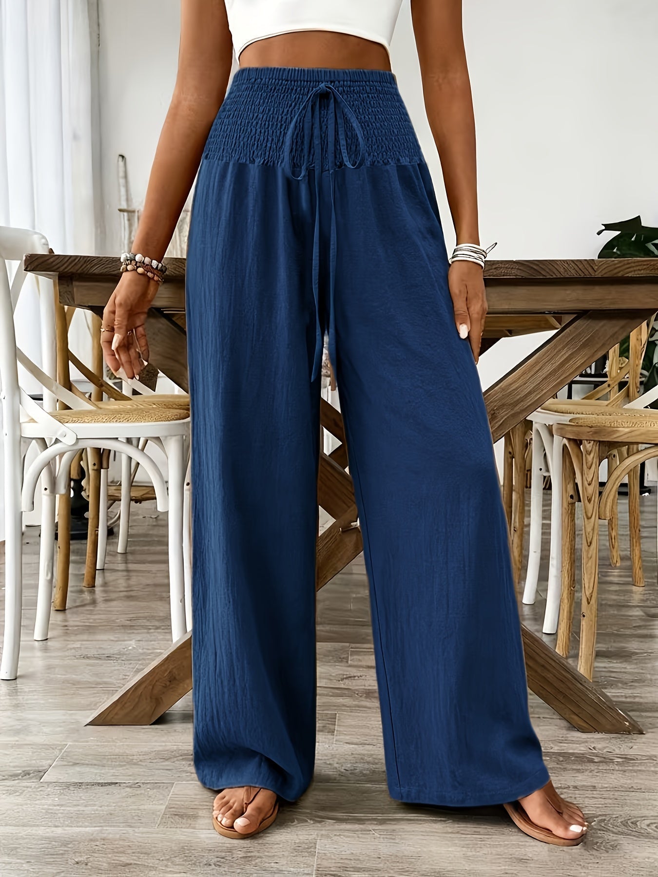 Rebeki | Trousers with Wide Legs and Shirred Waist
