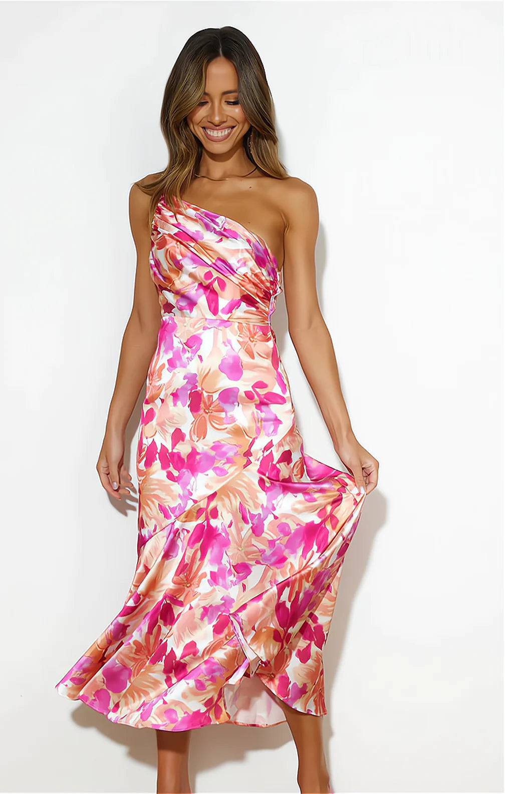 Cynthia | Dress One Shoulder Floral Satin Midi