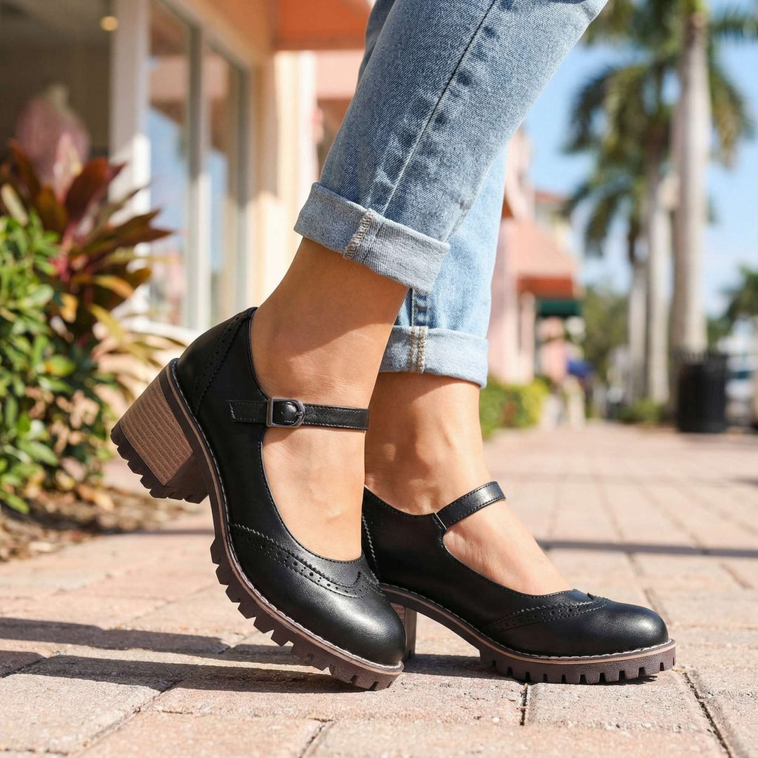 Bahar | Mary Jane T Strap Block Heel Shoes