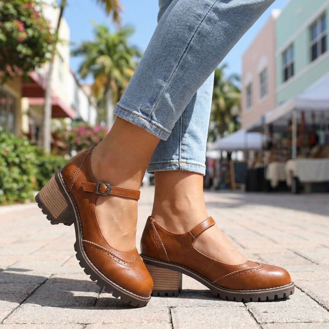 Bahar | Mary Jane T Strap Block Heel Shoes