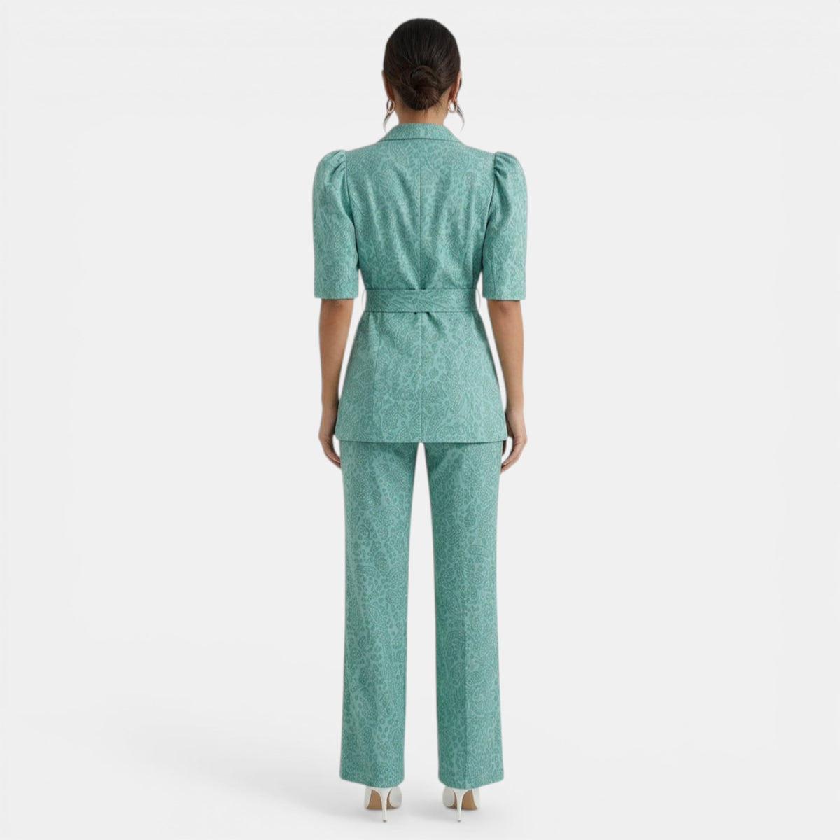 Marjon | Pantsuit with Puff Sleeves and Tie Waist