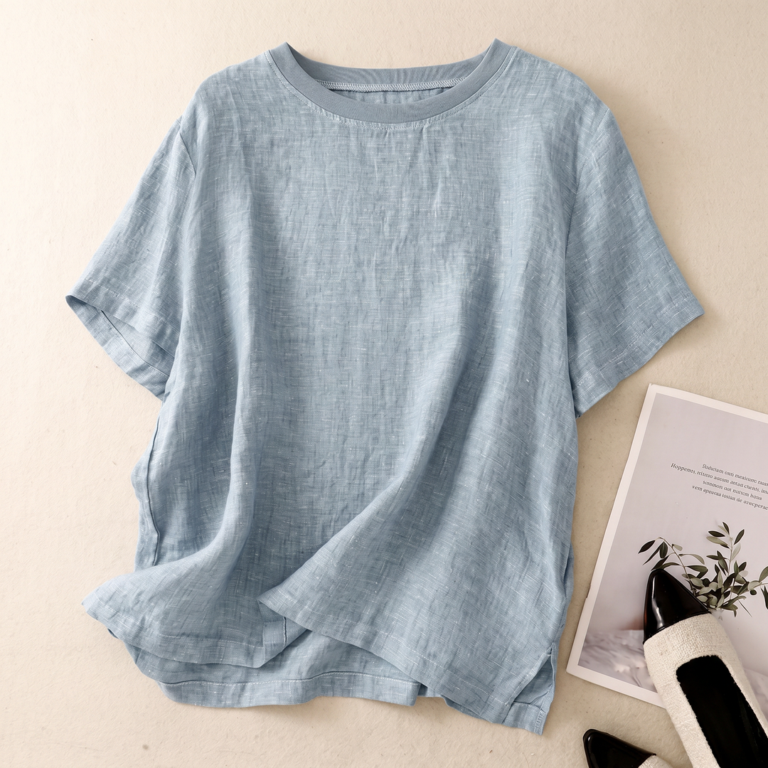 Nayna - Short Sleeve Linen Style Relaxed Top