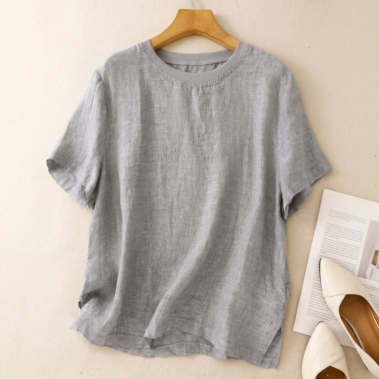 Nayna - Short Sleeve Linen Style Relaxed Top