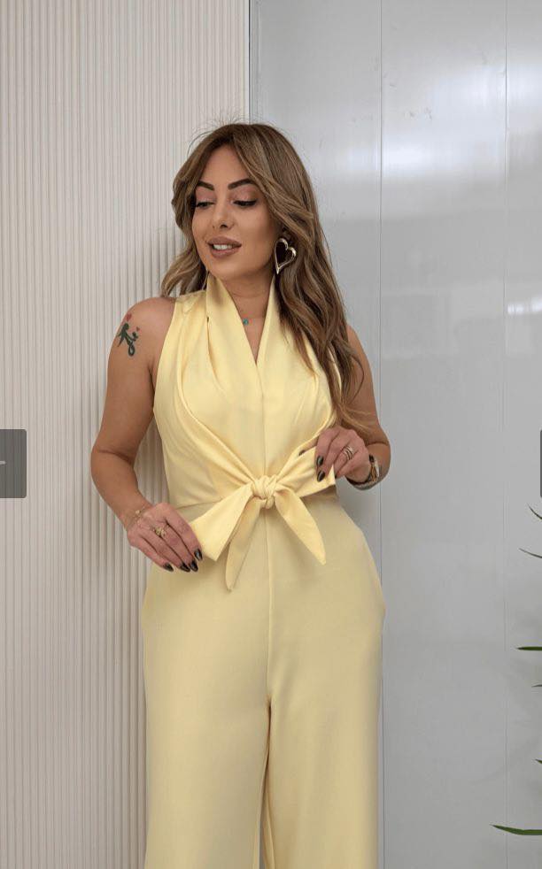 Kamwi | Halter Neck Tie Front Jumpsuit