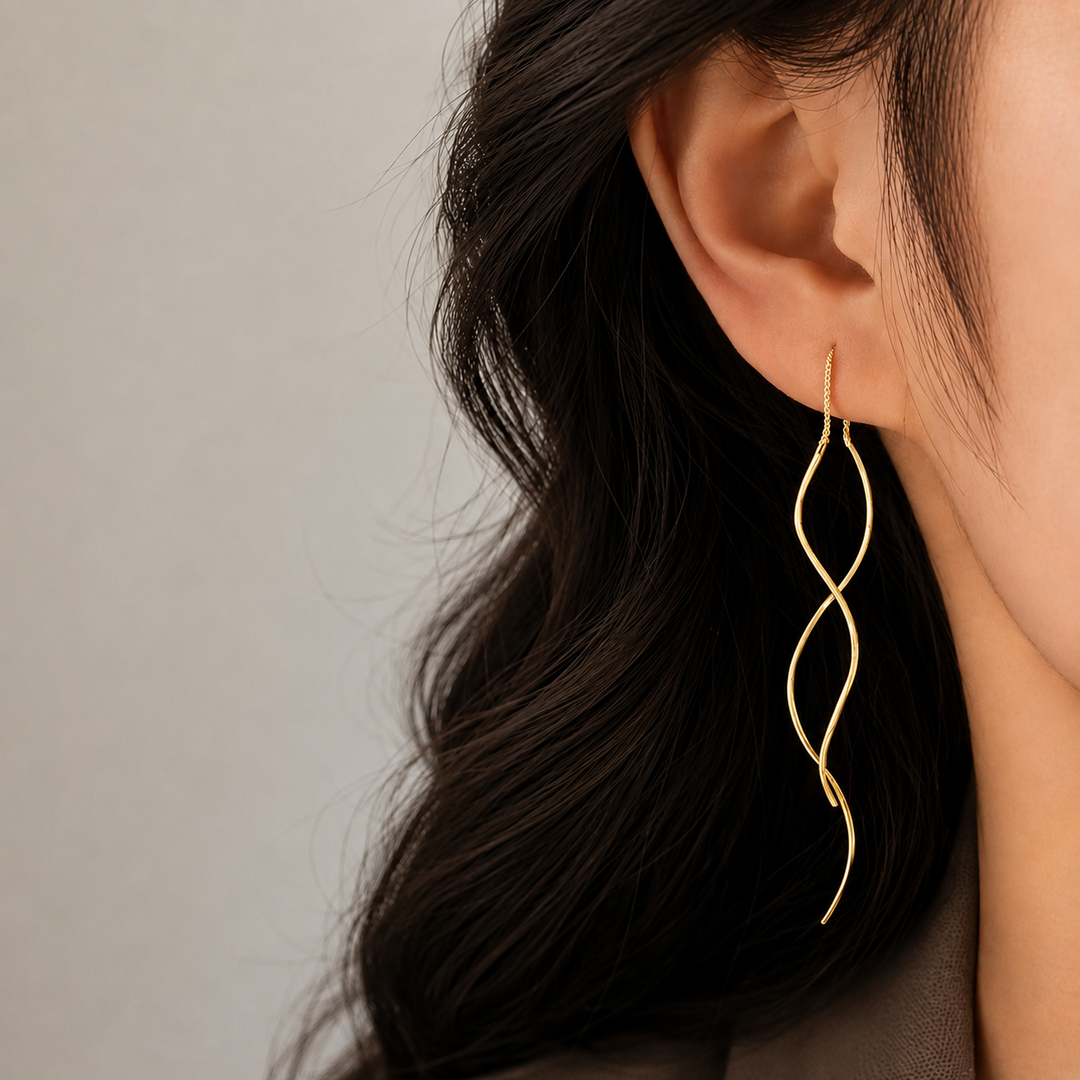 Idalina | Wave Design Threader Drop Earrings