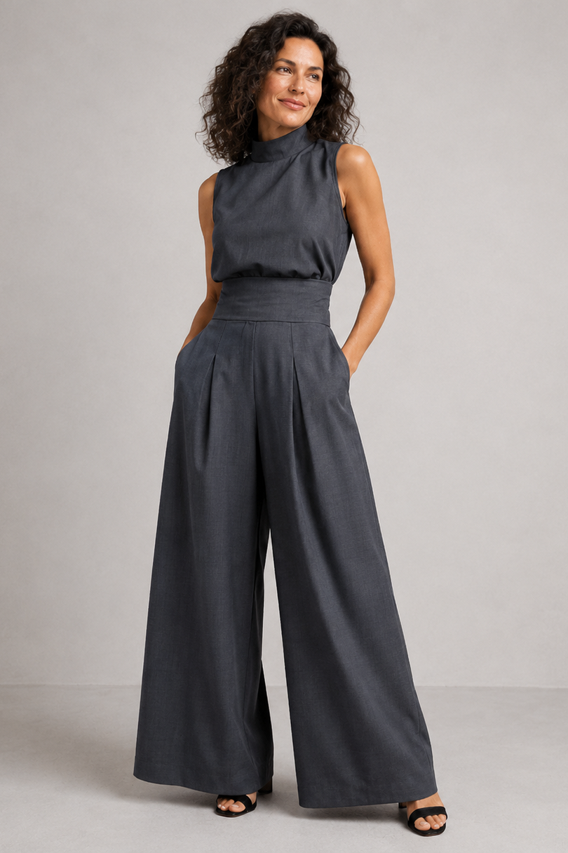 Winka | Sleeveless High Neck Wide Leg Jumpsuit