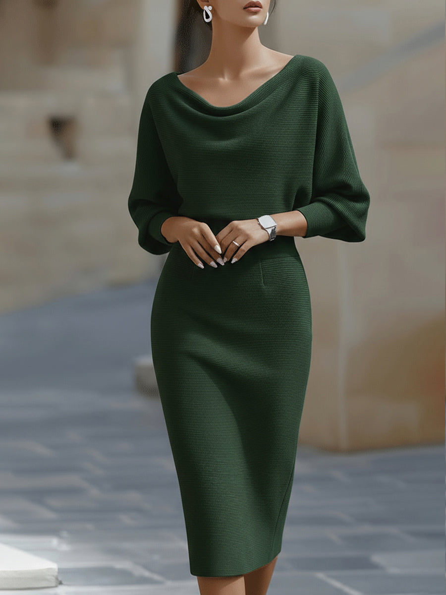 Amyy | Midi Dress Batwing Sleeve Knitted Texture
