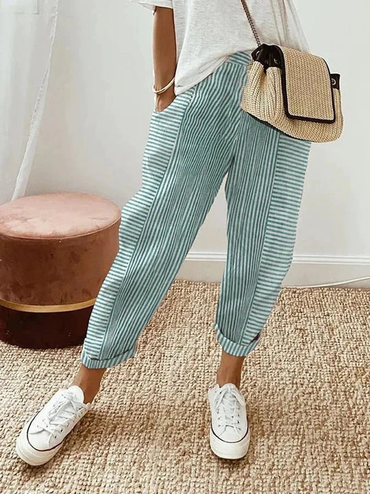 Stefana - Striped Relaxed Fit Ankle Trousers