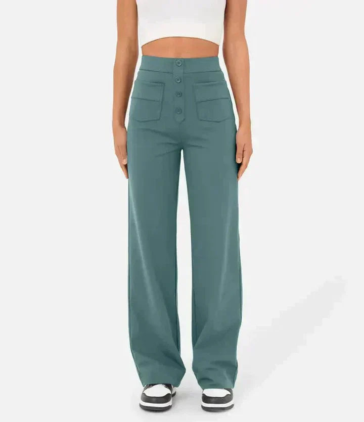 Elke | High Waist Wide Leg Button Trousers