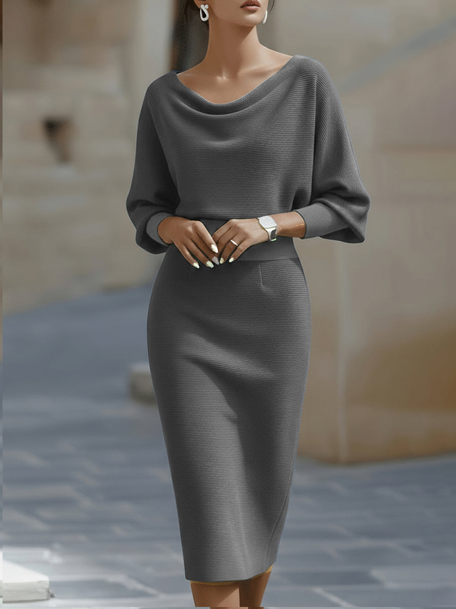 Amyy | Midi Dress Batwing Sleeve Knitted Texture