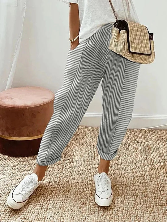 Stefana - Striped Relaxed Fit Ankle Trousers