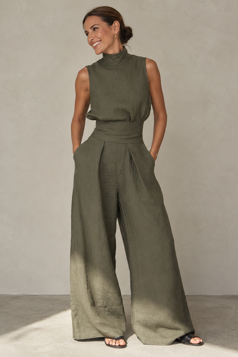 Winka | Sleeveless High Neck Wide Leg Jumpsuit