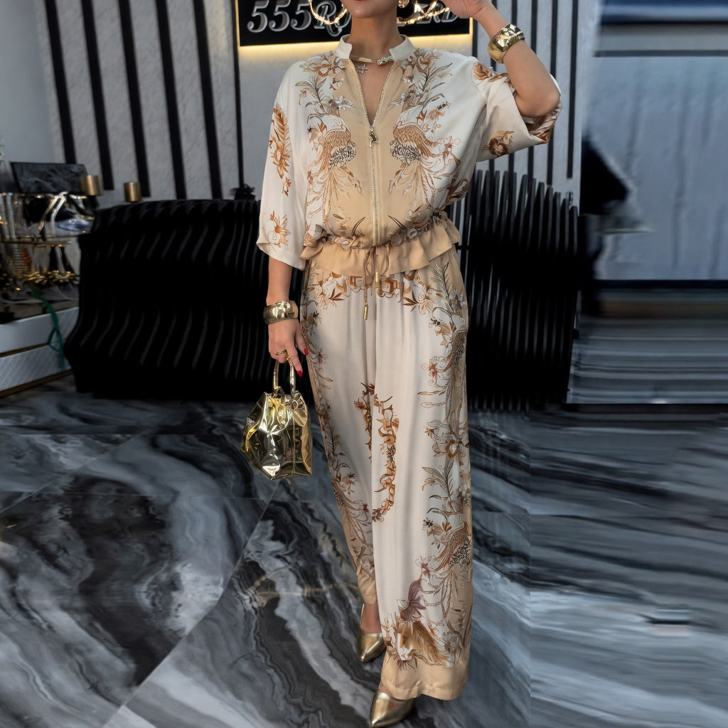 Katya | Floral Print Zip Front Trouser Set