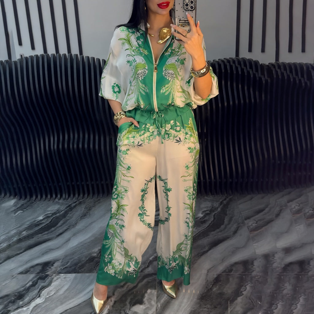 Katya | Floral Print Zip Front Trouser Set