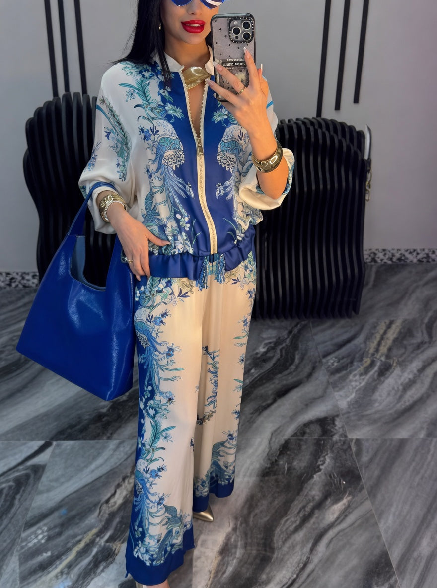 Katya | Floral Print Zip Front Trouser Set
