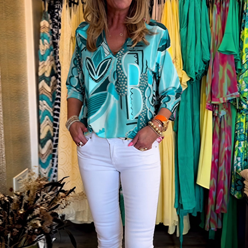 Marlain | Abstract Print V-Neck Blouse Top