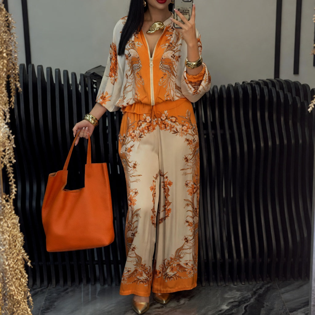 Katya | Floral Print Zip Front Trouser Set